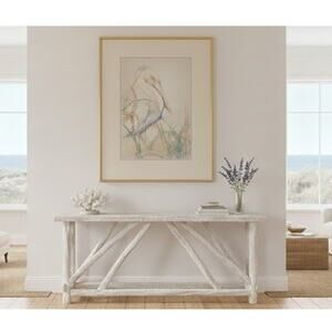 Original Louise Freshman Brown 1986 Framed Glass Blue heron / pelican pencil Art